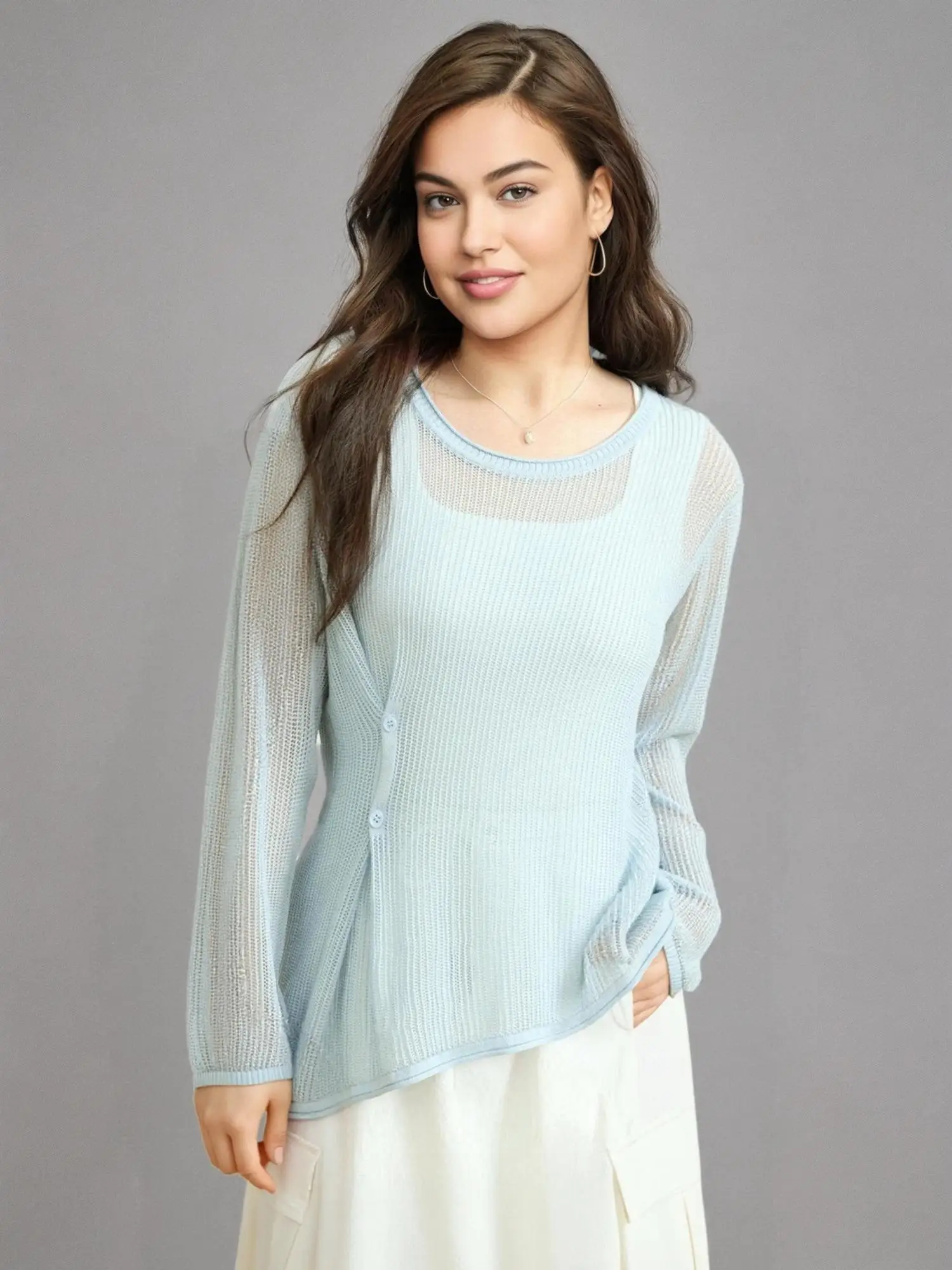 DUSHU Plus Size 2025 Spring Summer New Hollow Sunscreen Knit Cardigan For Women Thin All-match Cardigan Chic Top 25DS81287