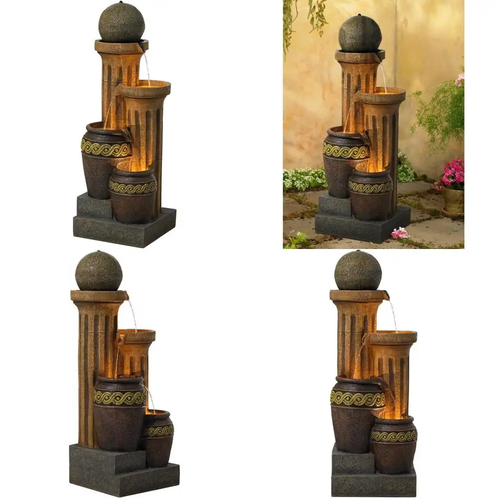 

Large Rustic Outdoor Decor Faux Stone Floor Fountain with LED Light and Standing Waterfall, 50" High