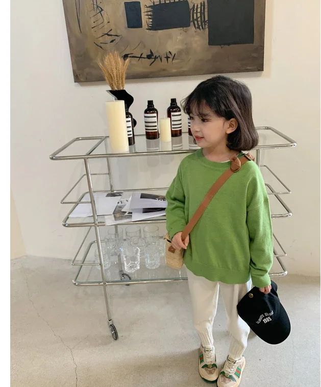 Undershirt Autumn Girls Candy Solid Color New Sweater Children Clothing Long Sleeved T-shirt Cotton  Winter 2023 Soild