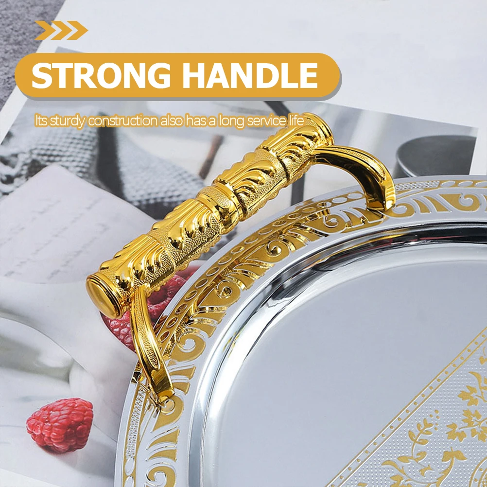 

Stainless Steel Oval Serving Decorative Food Display Snack Fruit Plate Household Metal Tray Large Appetizer Plate Coffee Table