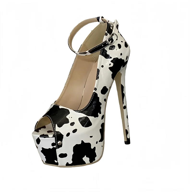 

17cm Stiletto Heels Woman Platform Shoes Summer Black White Open Toe Banquet Dress Shoes Sexy Extremely High Heels Big Size 42