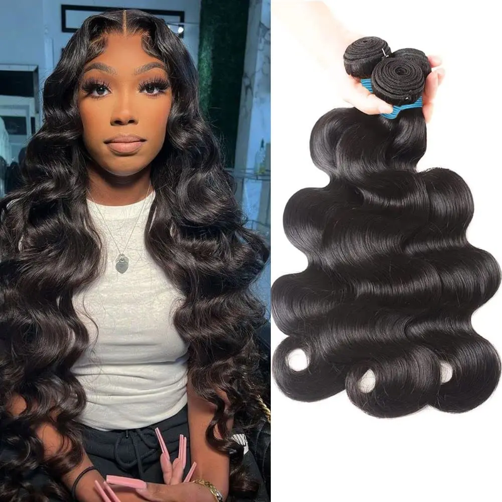 

Body Wave Bundles Human Hair Brazilian Weaving Natural Black1 3 4 Bundles Deal Virgin Hair 10- 40 Inch Raw Hair Extensions