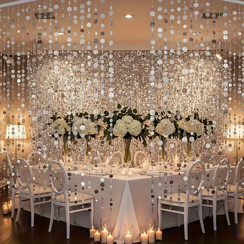 12 Stück Pailletten-Vorhang, silberfarben, glitzernd, hängende Dekorationen, 100 cm lang, für Hochzeitshintergrund, Party-Dekoration, Raumteiler – Detail 5