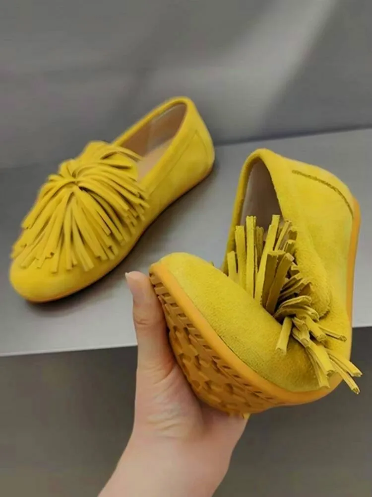 الترفيه نمط السيدات شرابات جلد طبيعي جولة تو عالية الجودة متعطل بلون البقرة المدبوغ الانزلاق على شقة مريحة #5