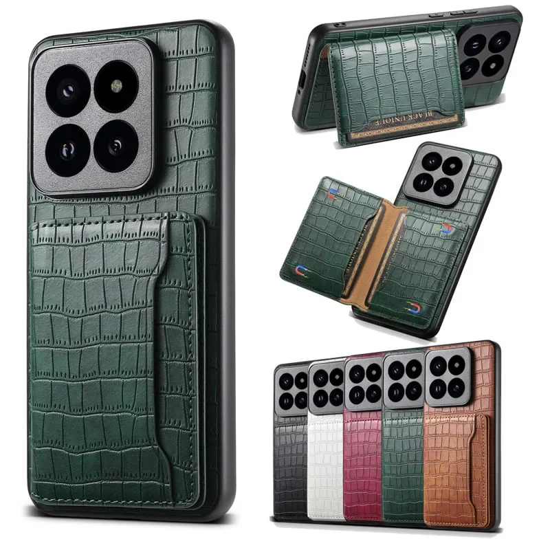 EUCAGR Crocodile Pattern Multifunctional Leather Wallet Case For Xiaomi 14 Ultra 13 Ultra 13T Pro Poco F5 Shockproof Back Cover