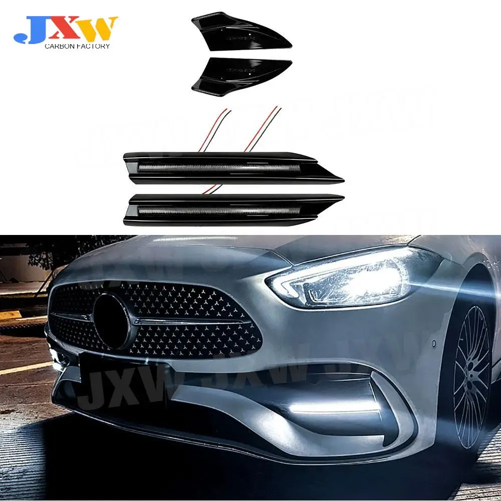 

ABS Gloss Black Car Front Bumper Side Splitters Apron Fog Lamp Light Accessories For Benz C Class W206 C200 C300 C43 AMG 2022 +