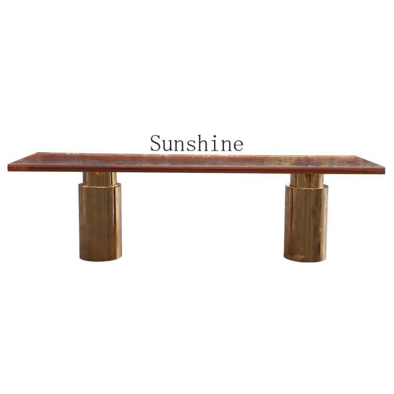 Simple living room solid wood book conference table light luxury rectangular dining table resin glacier crystal tea table