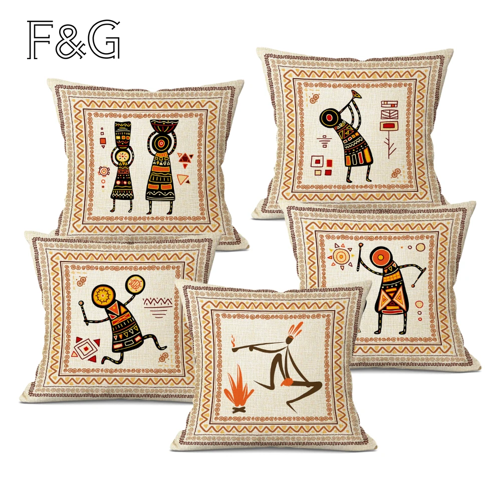 

Africa Decorations Throw Pillowcase Cartoon Tribe Characters Pillow Case Home Holiday Decor Linen Cushion Cover