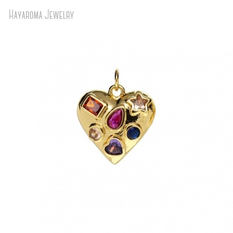 

2Pcs Copper Gift For Her Jewelry Metal Cubic Zirconia Gold Color Wholesale Hearts Heart Shape Point Star Charms PM47617