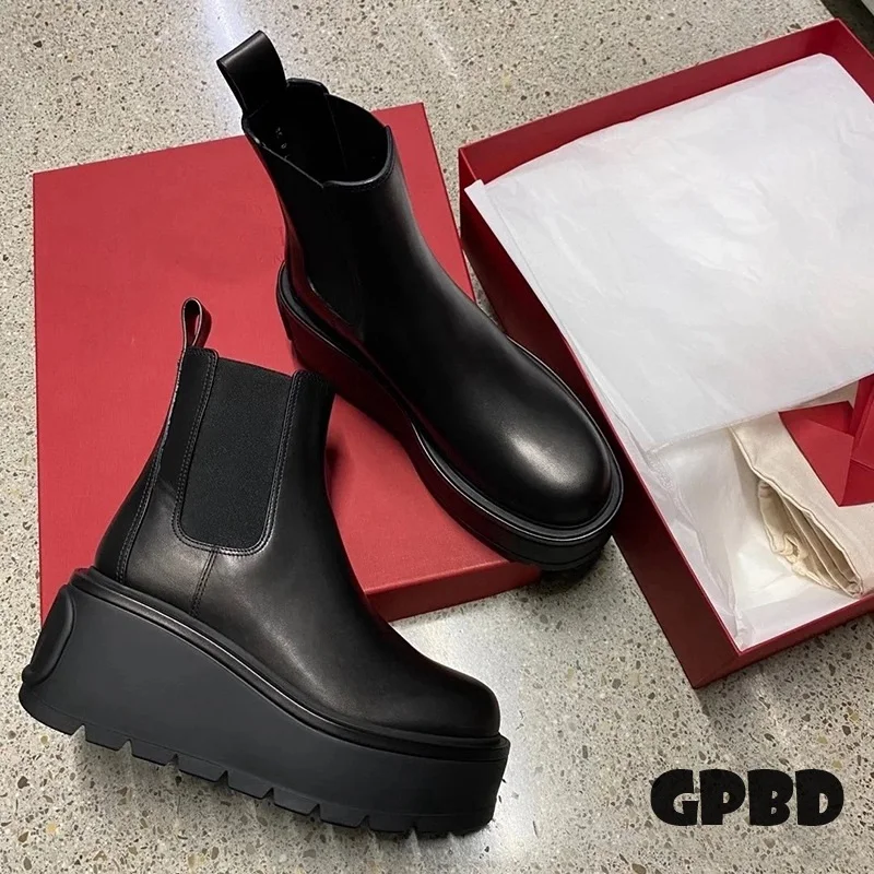 

GPBD round-toe thick-soled Chelsea Boots 2025 Summer New British-style thick-heeled slim chimney boots