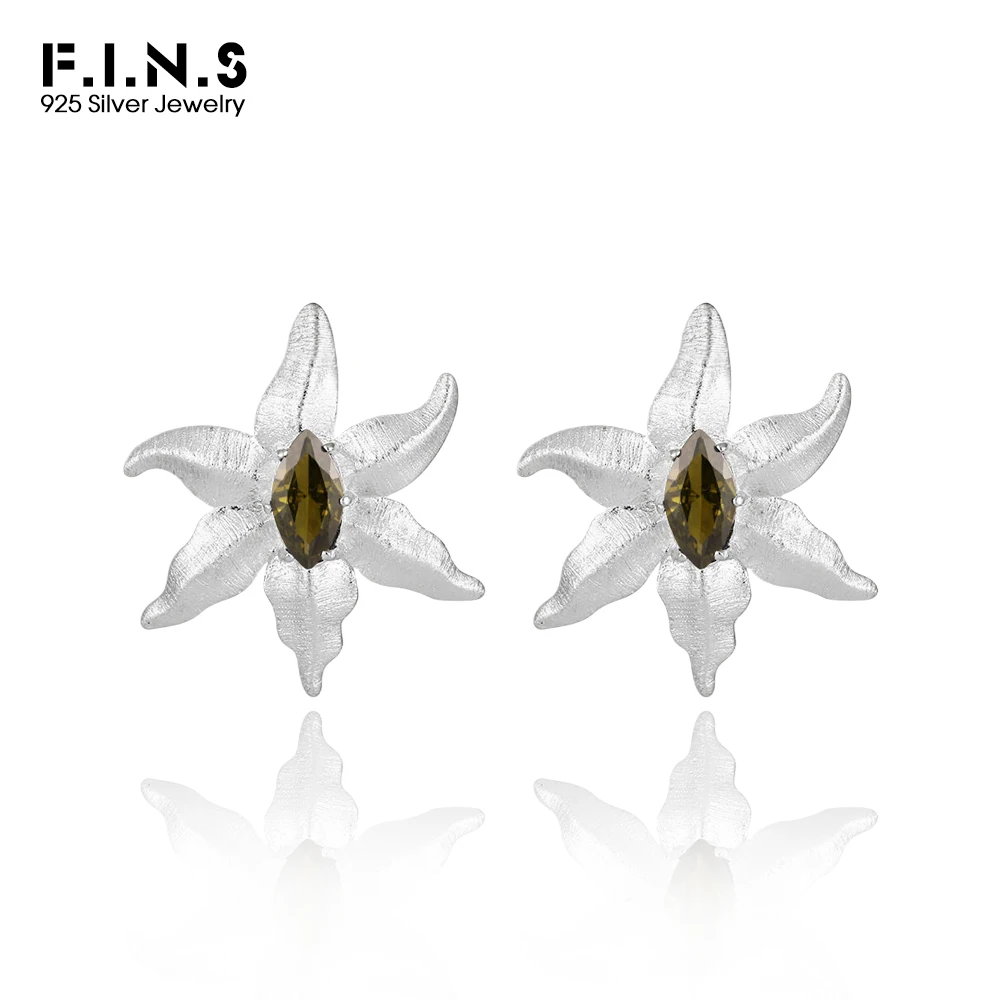 

F.I.N.S Starfish Pure S925 Sterling Silver Stud Earrings Women INS Olive Zircon Star Piercing Ear Fine Jewelry Accessories