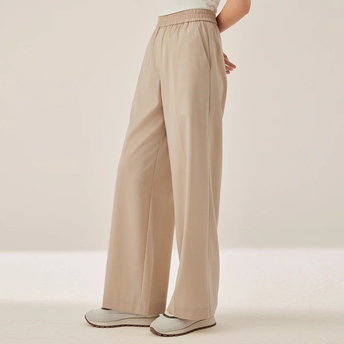 KX7523423 Women's Wide Leg Wool Blend Pants Casual Elastic Waist Trousers with Pockets