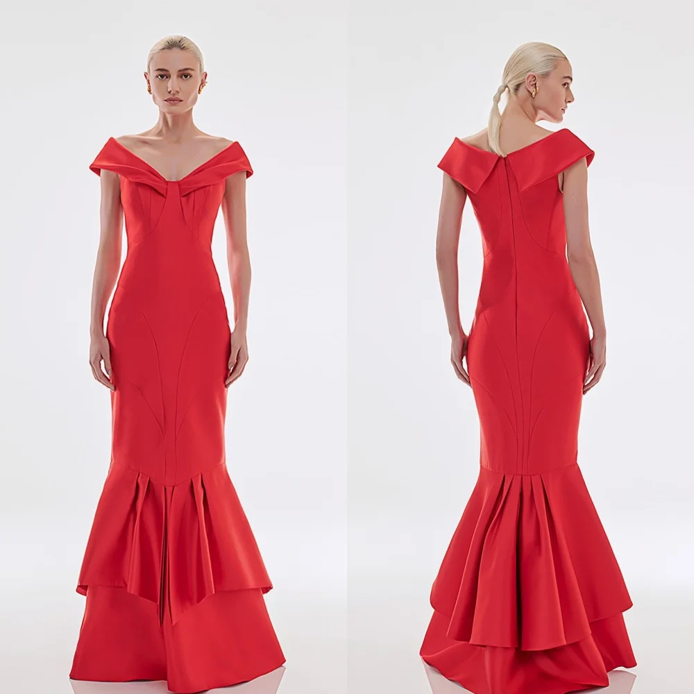 ที่กําหนดเอง Jersey Draped จีบฉัตร Quinceanera Mermaid Off-the-shoulder Bespoke โอกาสชุดยาวชุด