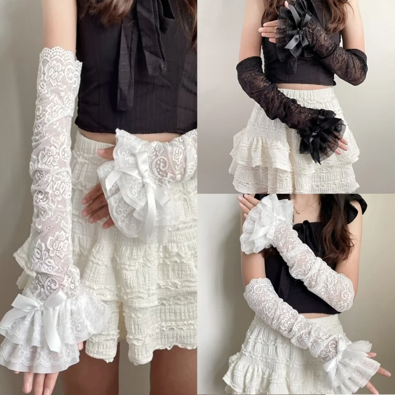 MXMB Girls Lace Wrist Gloves Graceful Sleeve Bridal Wrist Warmer Arm Gloves
