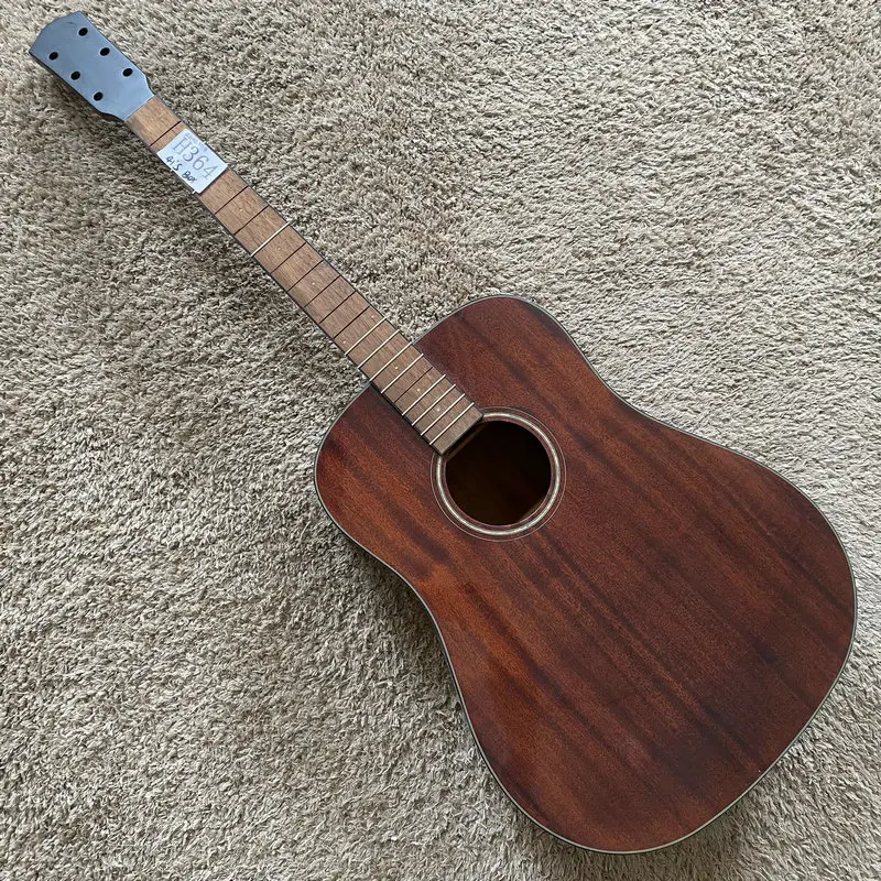 H364 41'Solid Top Acoustic Guitar Unfinished with Logo Hidden All Mahogany Body No Brisges+Hardwares for DIY No FRETS