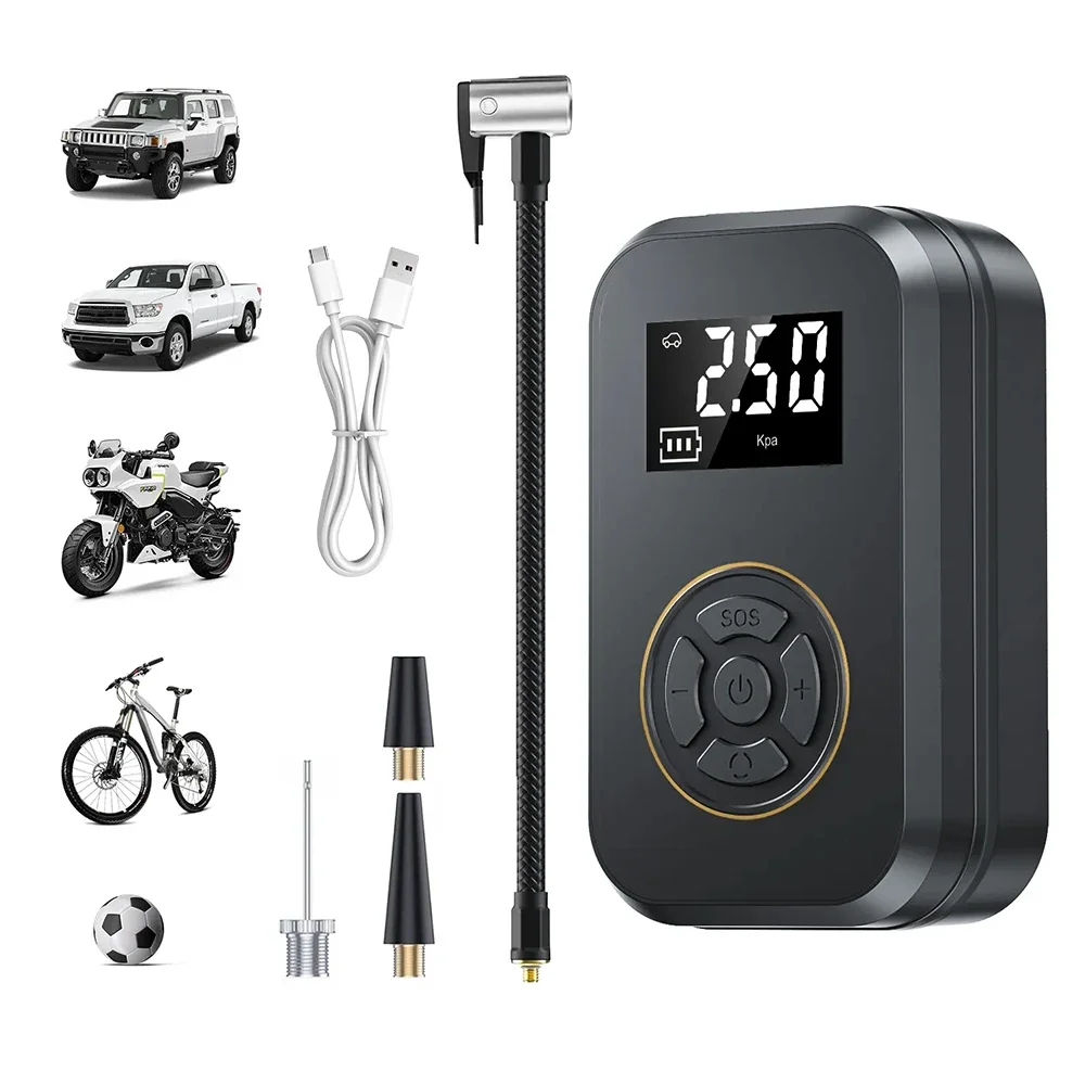 Portable Electric Tire Inflator - Rechargeable 150PSI Pump for Car/Bike/Ball & Inflatables | Fast, Digital Display