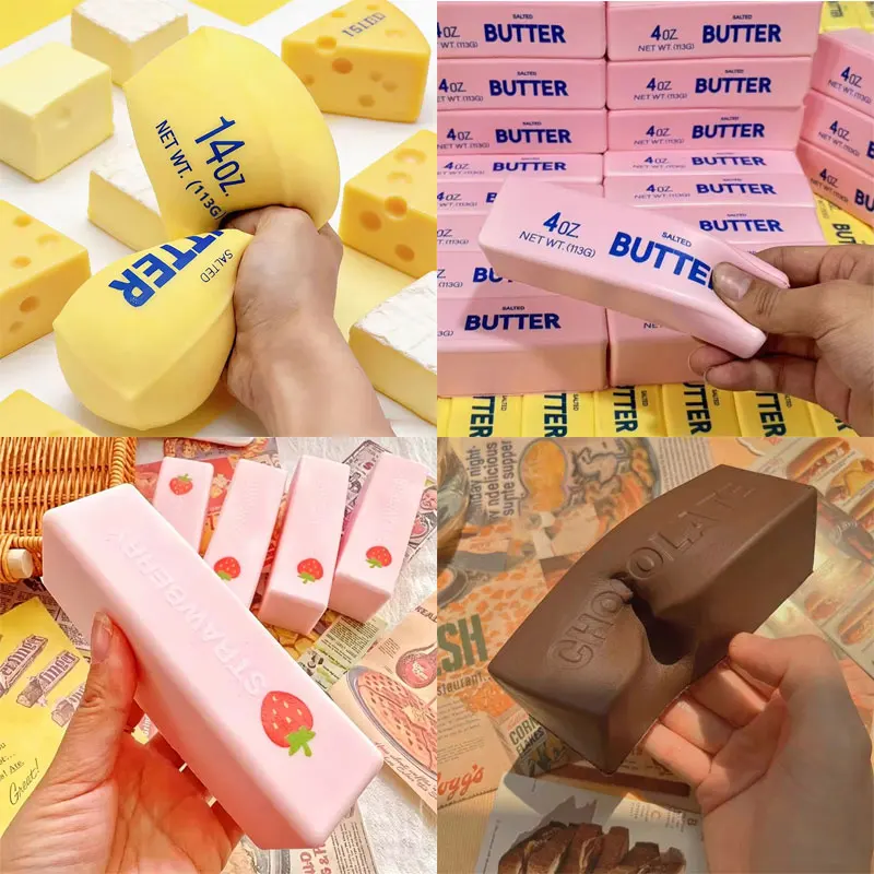 New Butter Stick Squishy Toys Cheese Chocolate Squeeze Balls Super Soft Slow Rebound Stress Relief Anti-Anxiety Hand Relax Gifts
