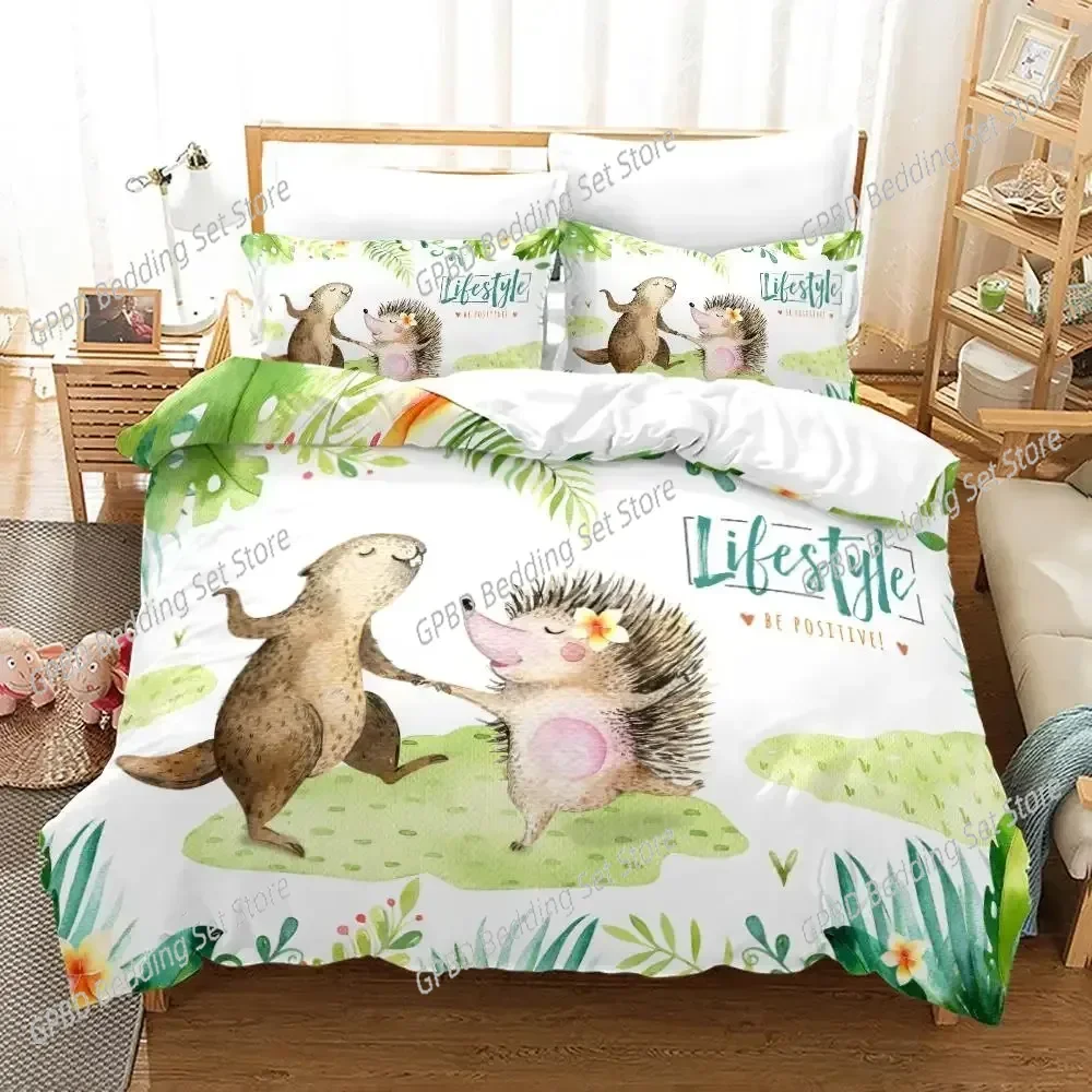 Lovely Animal Hedgehog Bedding Set 3D Print Comfortable Queen King Single Duvet Cover Set Home Textile Decoration Scenery