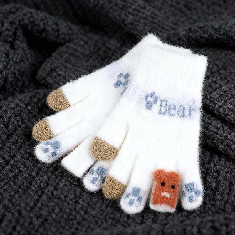 2/4/12 قطعة (1/2/6 أزواج) قفازات جديدة لطيفة تعمل باللمس على شكل دب مع بطانة من الصوف، سميكة للدفء، مناسبة لركوب الدراجات في الشتاء، قفازات محبوكة للرجال والنساء، ضرورية للتدفئة في الشتاء