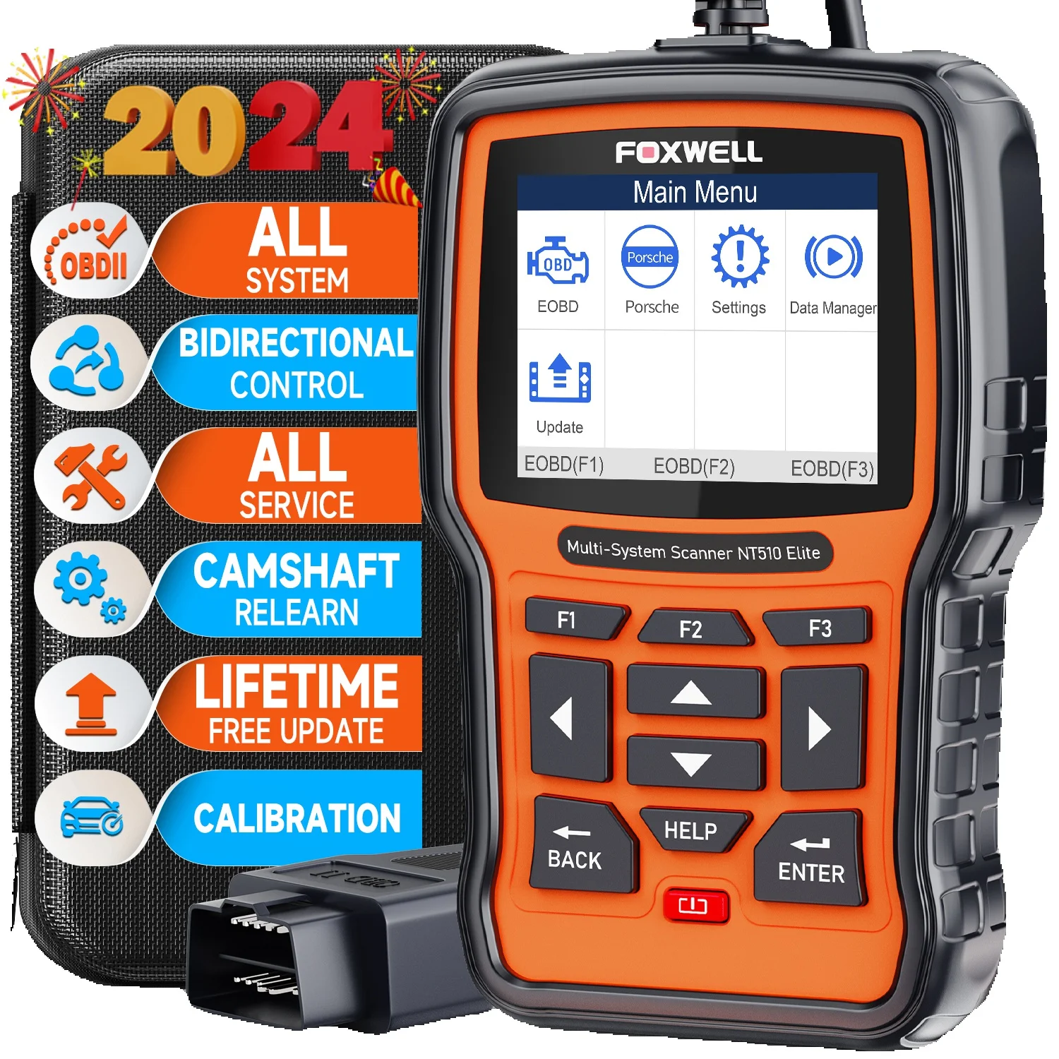 FOXWELL NT510 ELITE OBD2 Scanner, alle systemen, bidirectionele controle, codelezer met alle resetfuncties voor alle automerken - afbeelding 2