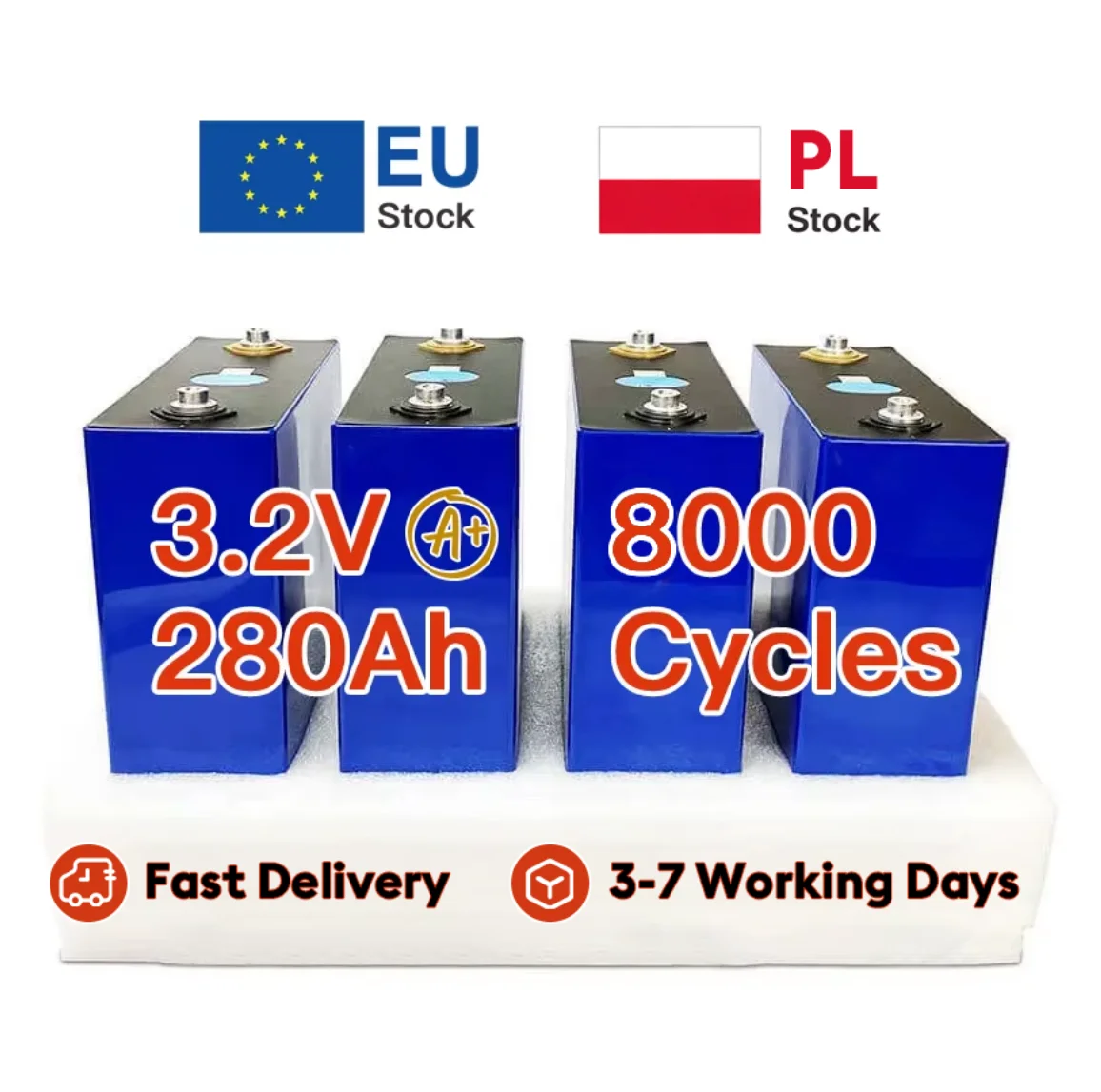 Stock UE - Pack de cellules de batterie LiFePo4 3.2V 280Ah Grade A - Batteries au phosphate de fer et de lithium - Système de stockage d'énergie