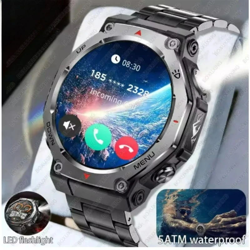 

Новые смарт-часы 2026 года для мужчин, водонепроницаемые (10ATM, IPX8), с компасом, альтиметром, барометром, AMOLED-экраном 1,43 дюйма, браслет