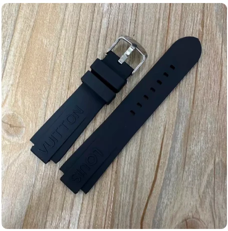 オリジナル-ルイ・ヴィトン-メンズ-ウォッチ-バンド-シリコーン-ラバー-ブラック-ホワイト-アクセサリー-2mm-2mm-中厚ピン-バックル-クラスプ