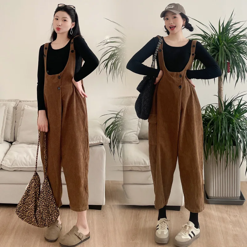 Maternity Jumpsuits 2024 Spring Casual Loose Corduroy Overalls Clothes for Pregnant Women Pregnancy Bib Pants Outfits Clothing