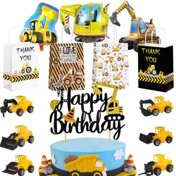 Construction Happy Birthday Cake Topper Glitter Construction Cake Pick Dump Truck Excavator Tractor Party Cake Decorations