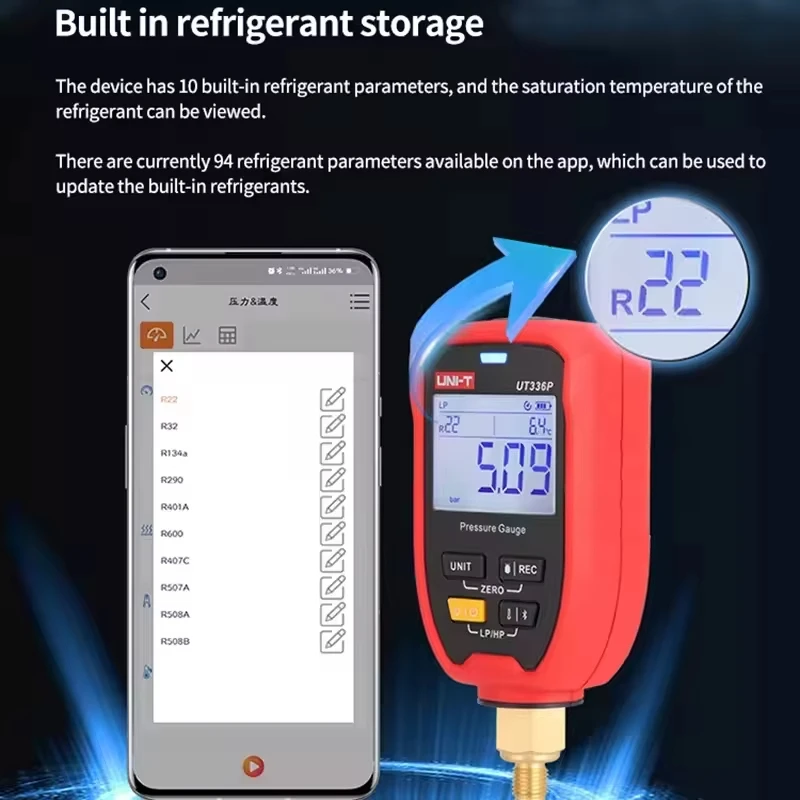 UNI-T Digital Pressure Gauge  UT336P KIT  with UT-T19 Temperature Clamp Bluetooth APP 8000 Data Storage for HVAC UT336P