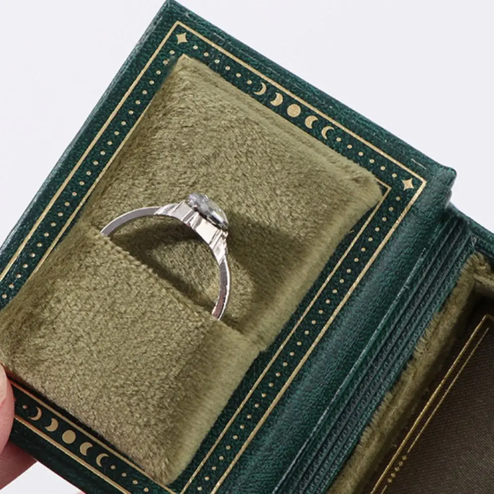 Durable Creative Book Shape Ring Box Flip Lid Magnetic Engagement Ring Case Storage Box Earrings Case Jewelry Packaging Gift Box
