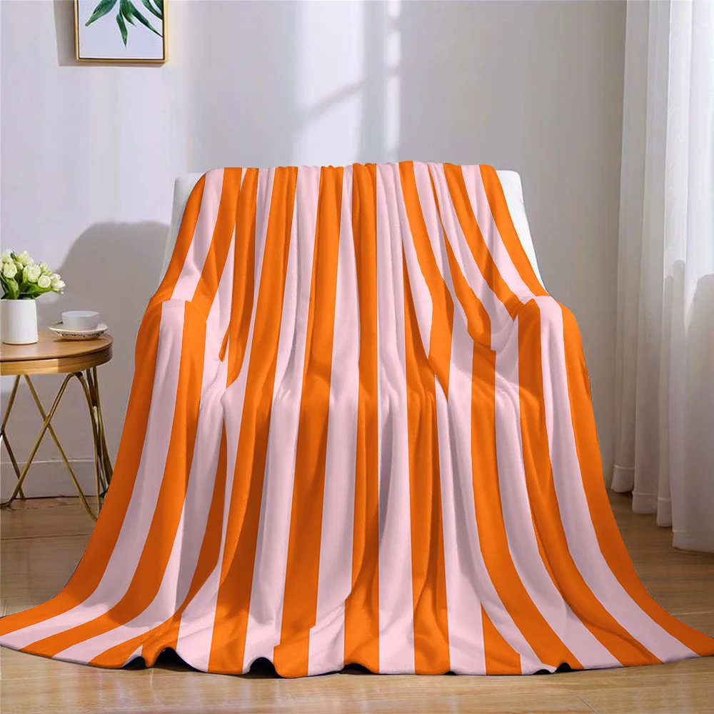 Orange Pink Vertical Stripes Warm Flannel Fleece Blanket Thick Soft Cozy Throw Blanket for Winter Bed Couch Plush Bedspread - view 4