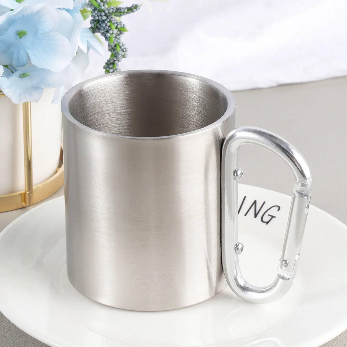 

Metal Cup Stainless Steel Double Insulated Camping Mug Lightweight Durable For Outdoor Travel Hiking Climbing Gear Silver