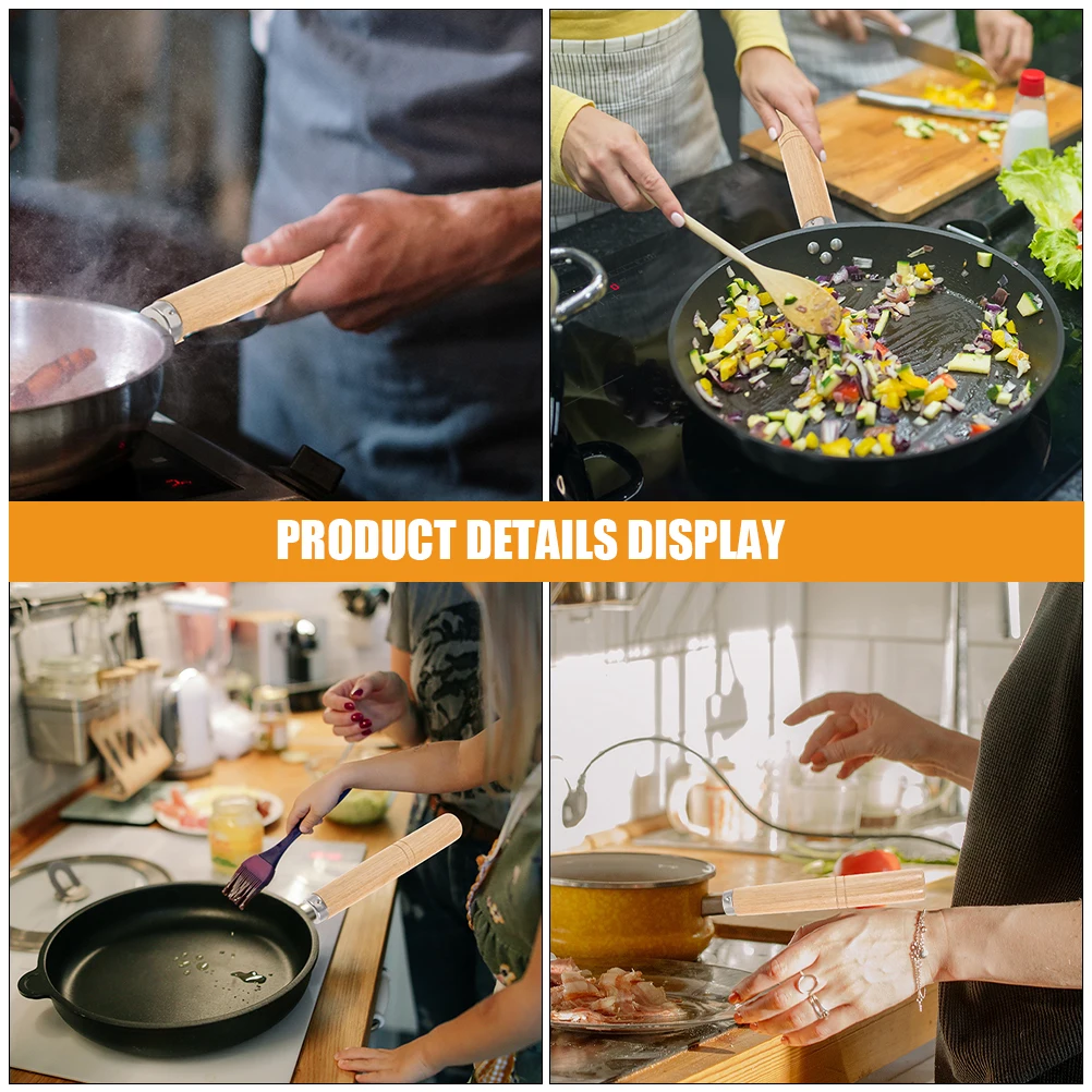 

4pcs Wooden Replacement For Spatula Frying Pan Anti-Scald Universal Kitchen Utensil Pans Detachable Handles Set Pot Wooden