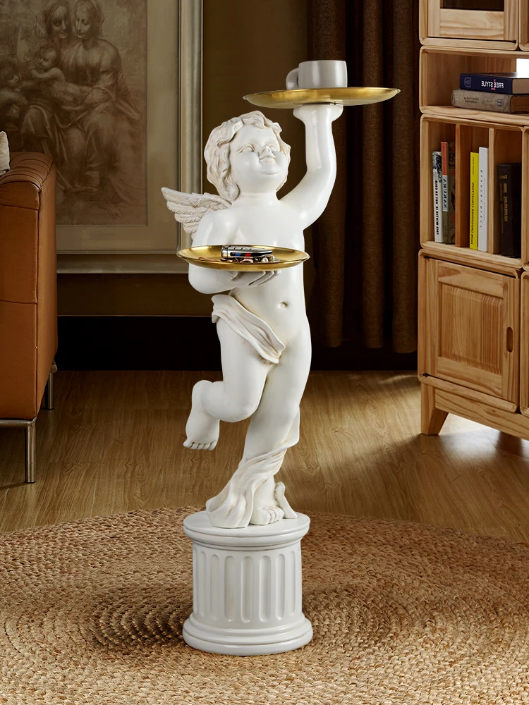 

European-style large Cupid angel statue floor-to-ceiling ornaments resin crafts tray bracket sofa TV side cabinet decoration