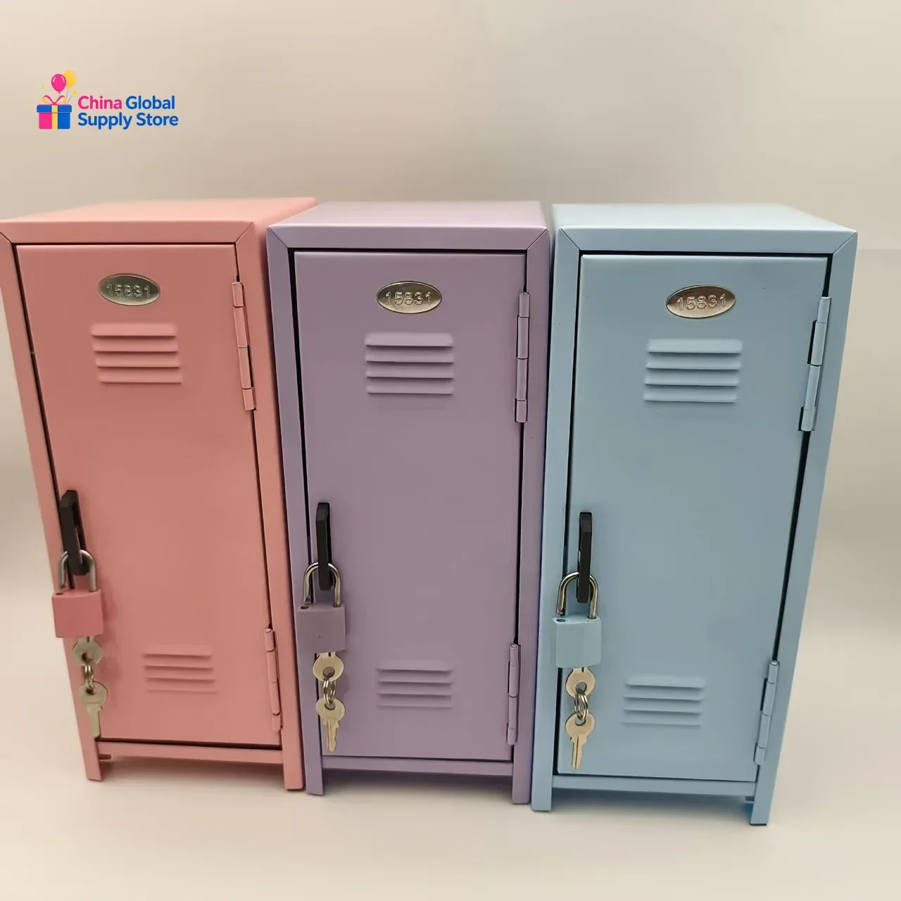 1/2pc Kawaii Metal Storage Cabinet with Key Lock Mini Safe Desktop Organizer Pink Purple Blue Metal Mini Safe Table Decoration