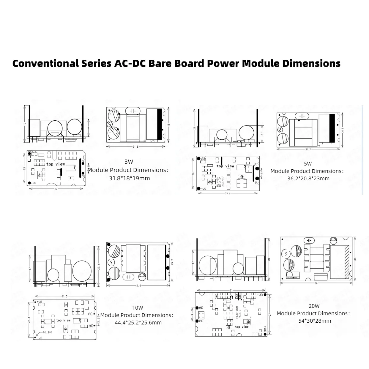 3W/5W/10W/20W AC-DC Buck Power Module 220V to 5V 12V 24V Power Supply with Overload/Overcurrent/Short Circuit Protecti