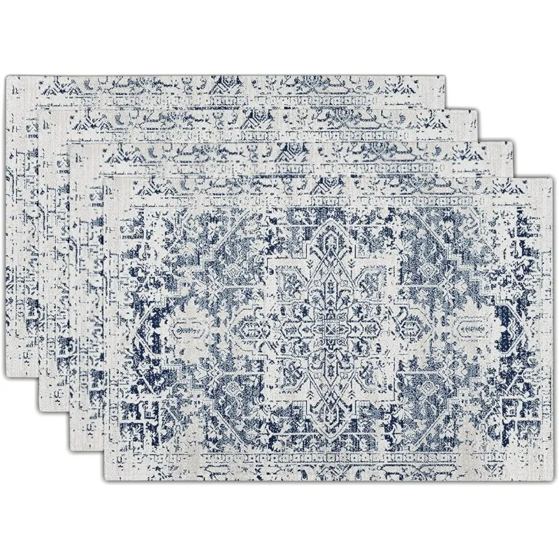 1/4pcs Navy Blue Grey Ethnic Boho Placemats Bohemian Carpet Vintage Gray Linen Kitchen Dining Table Heat Resistant Place Home