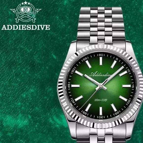 

Мужские часы ADDIESDIVE с сапфировым стеклом, новые, 36 мм, кварцевые часы VH31, из нержавеющей стали, AD2073, водонепроницаемые, 100 м, светящиеся, роскошные наручные часы