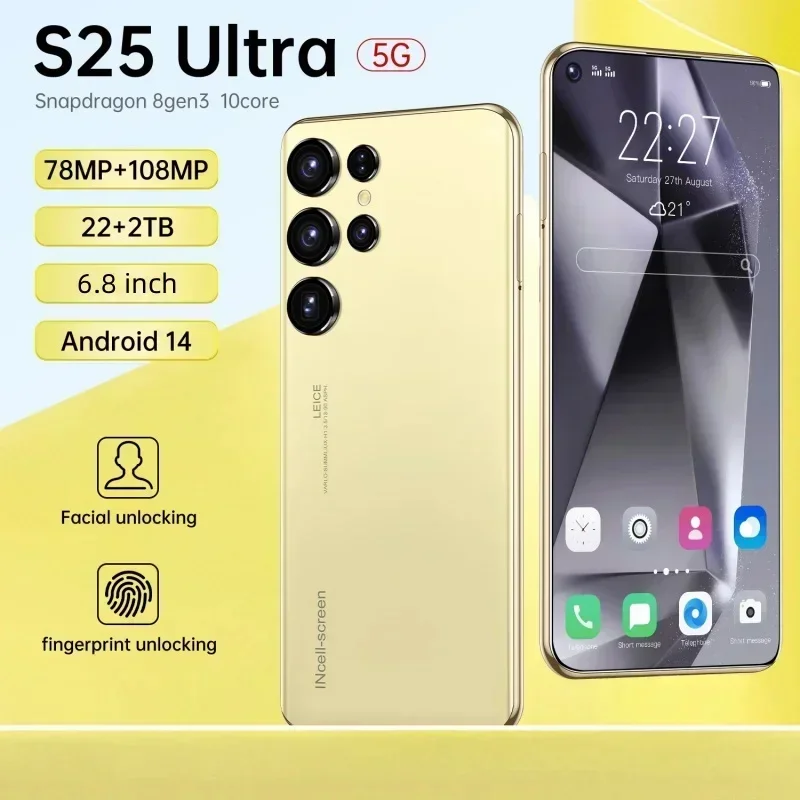 

New Mobile Phones S25 Ultra 6.8 HD Screen Smart Phone Original 16G+1T 5G 4G Dual Sim Celulares Android Unlocked 108MP 7800mAh