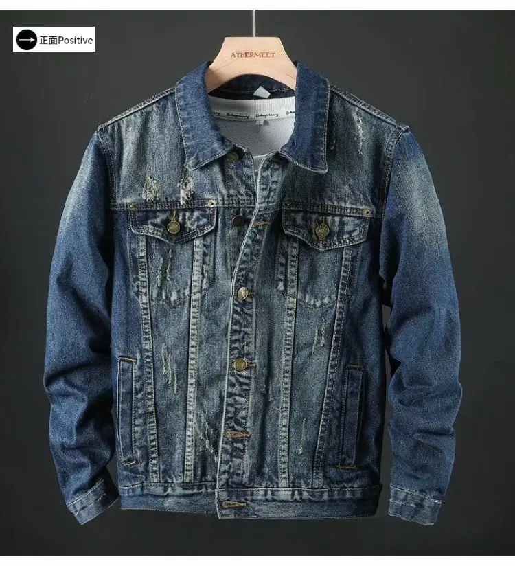 Embroidery Men's Denim Jacket Male Jean Coats Blue Cargo Winter Outerwear Joker Korean Branded Trendy Y2k Street Style Top