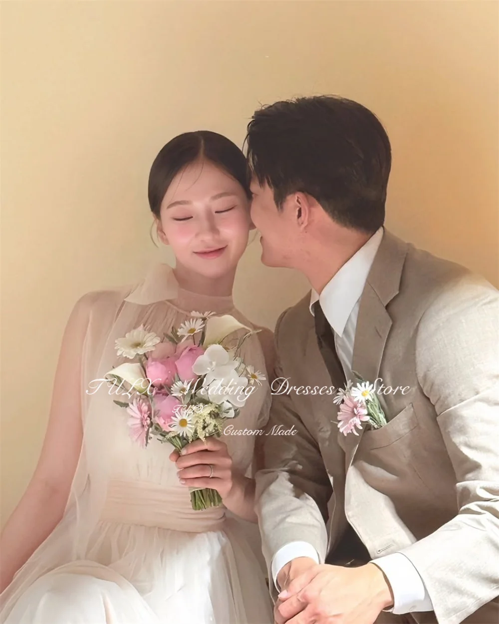 TULX High Neck Sleeveless Korea Wedding Dresses Photo Shoot 웨딩드레스 Tulle A line Floor Length Bridal Gowns Corset Customized 2025