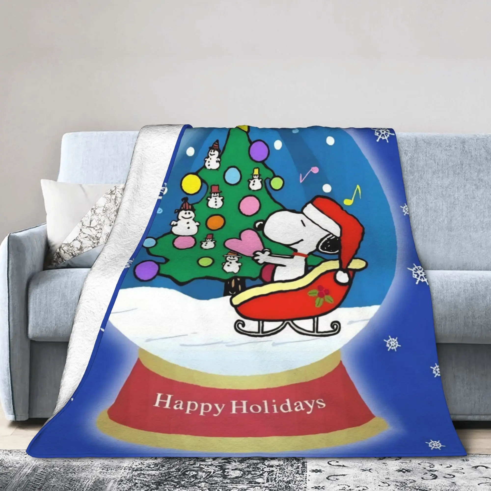 S-Snoopys Xmas Christmas Tree Blanket  Flannel Funny Warm Throw Blankets for Home Restaurant  Winter