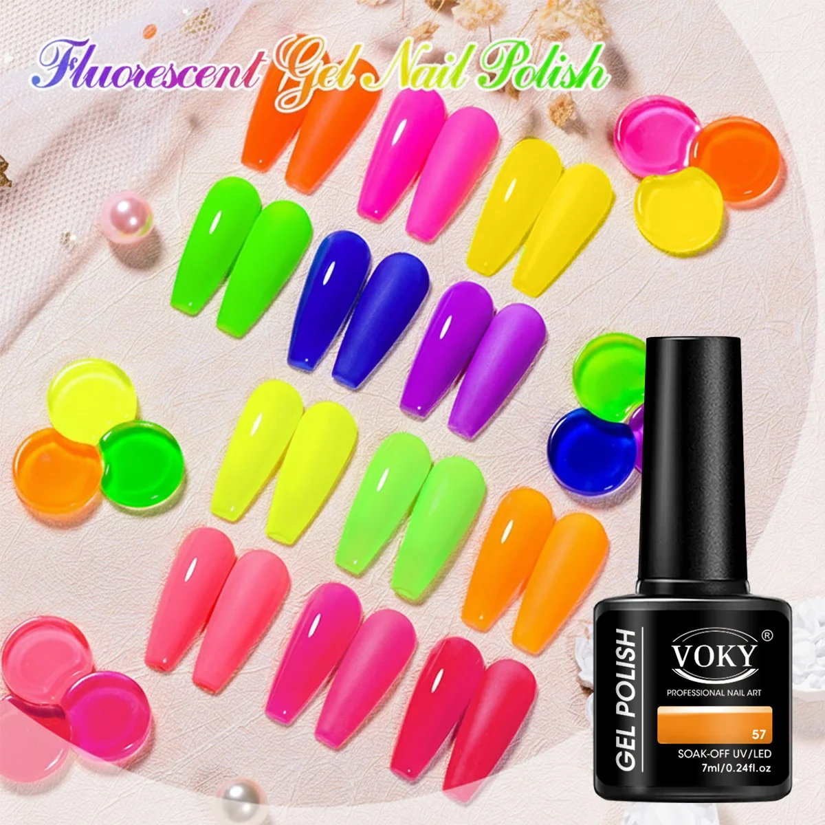 

A set of 6 nail art kits, in bright colors, suitable for hand and foot care in salons. It is an ideal gift for friends and famil