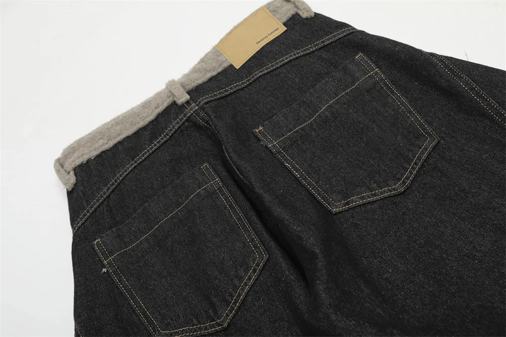 Patchwork Dark Jeans Herren Retro High Street Frühling Gespleißt Lose Breite Bein Denim Hosen Männer Hosen – Detail 7