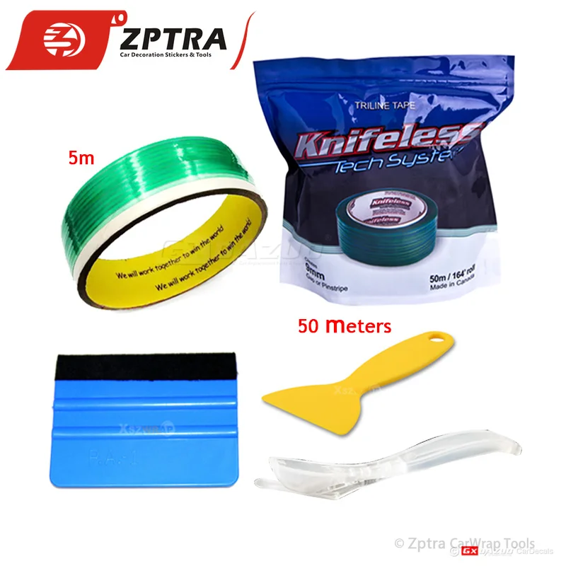 

5 Pcs/Lot 50m/164' Roll 9mm Tri Line Knifeless Tape Vinyl Film Wrapping Cut Tape Installation Tools Scraper Kit
