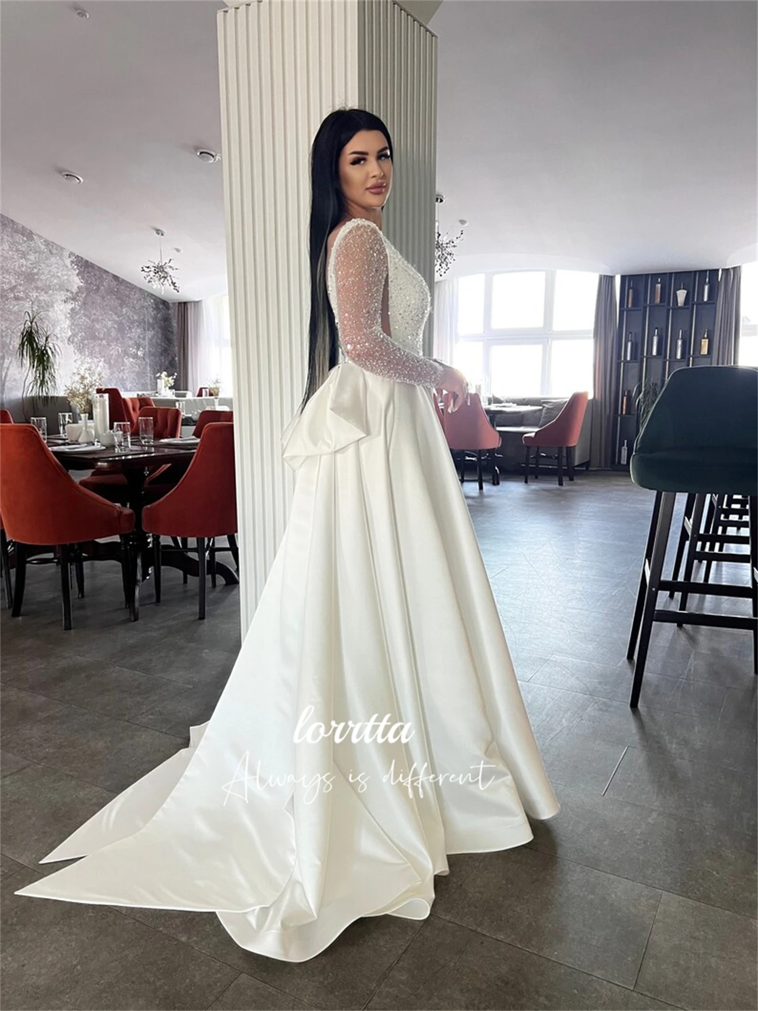 Lorrtta Satin Grace Bead Embroidery White Wedding Dress Evening Dresses for Formal Occasions Luxury Robe De Soiree Femmes Party