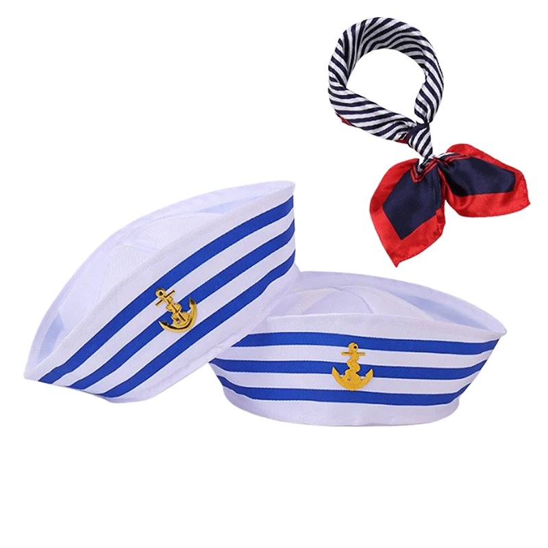 Fun Party Captain's Cap Stage Performance Cos Sailor Hat Anchor Blue Striped Adult And Child Uniform Cap