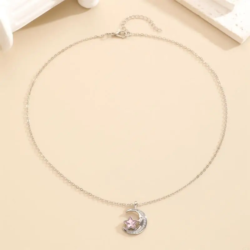  Fashionable Women Star Moon Pendant Necklace Featuring Colorful Zirconia for Daily Wear and Evening Event