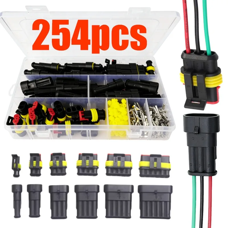 

Boxed Car Waterproof Connector Kit 1-6 Holes Male and Female Pair Terminal Wire Harness Plug Connector 96/240/254pcs/Set